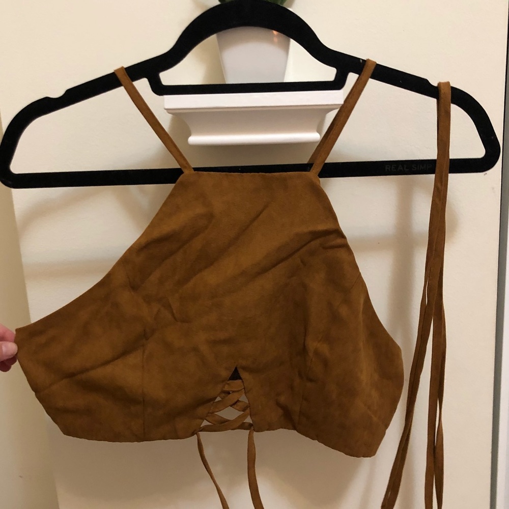 boho suede wrap around crop top